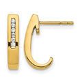 14k 1/10 carat Diamond Channel J-Hoop Post Earrings, 0.096 ct, 14 x 7 mm