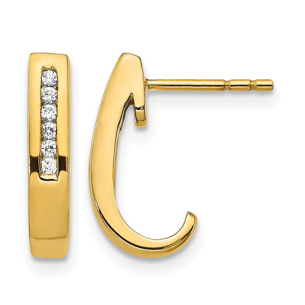 14k 1/10 carat Diamond Channel J-Hoop Post Earrings, 0.096 ct, 14 x 7 mm