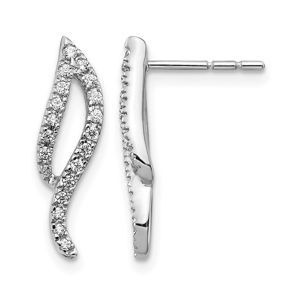 14k White Gold 1/4 carat Diamond Wave Post Earrings, 0.224 ct, 18 x 4 mm