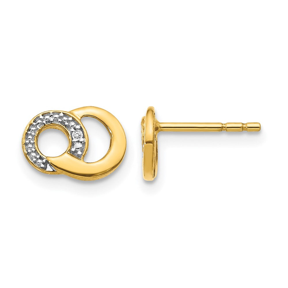 14k with White Rhodium Diamond Circles Post Earrings, 0.01 ct, 6 x 10 mm