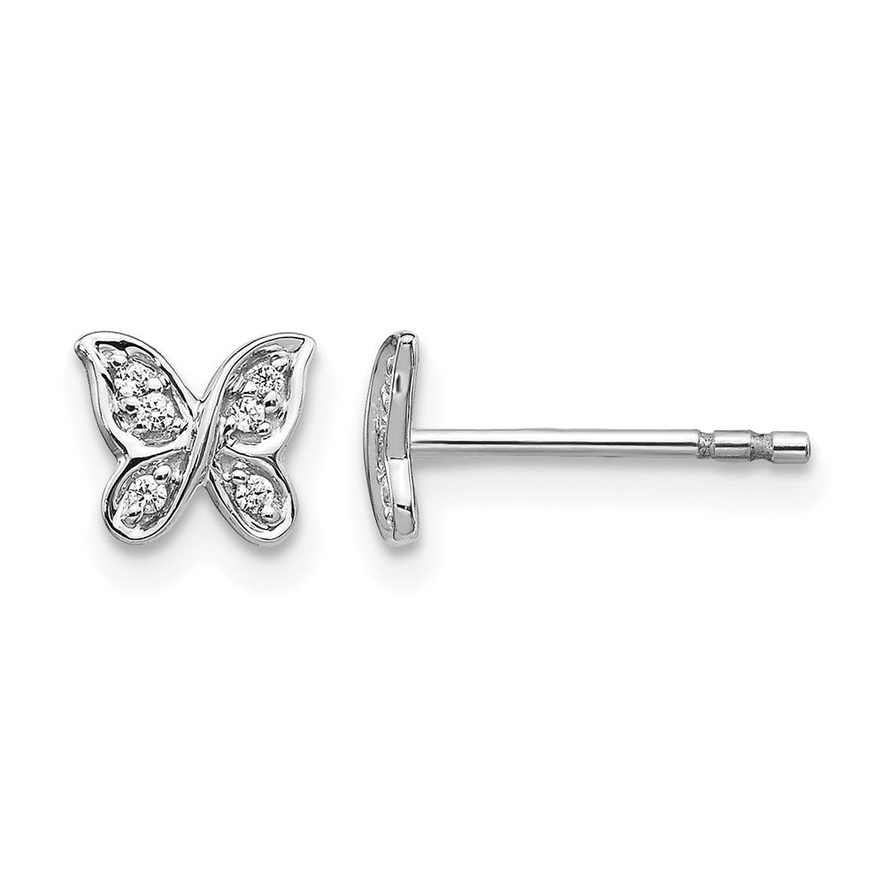 14k White Gold 1/20 carat Diamond Small Butterfly Post Earrings, 0.05 ct, 6 x 6 mm