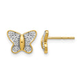 14k and White Rhodium Diamond Butterfly Post Earrings, 0.024 ct, 8 x 10 mm