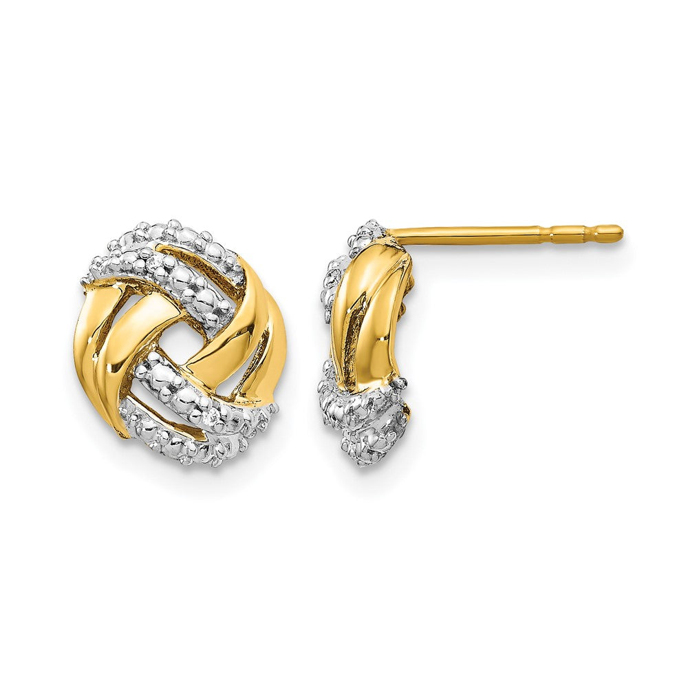 14k and White Rhodium Accents Diamond Love Knot Post Earrings, 0.012 ct, 10 x 9 mm