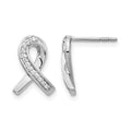 14k White Gold 1/10 carat Diamond Awareness Ribbon Post Earrings, 0.104 ct, 12 x 8 mm