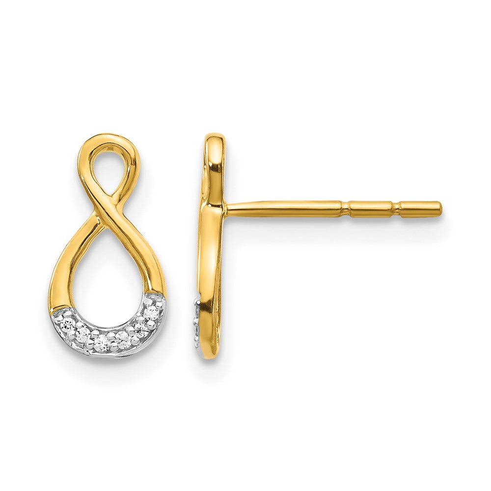 14k and White Rhodium Diamond Twisted Infinity Post Earrings, 0.04 ct, 12 x 6 mm
