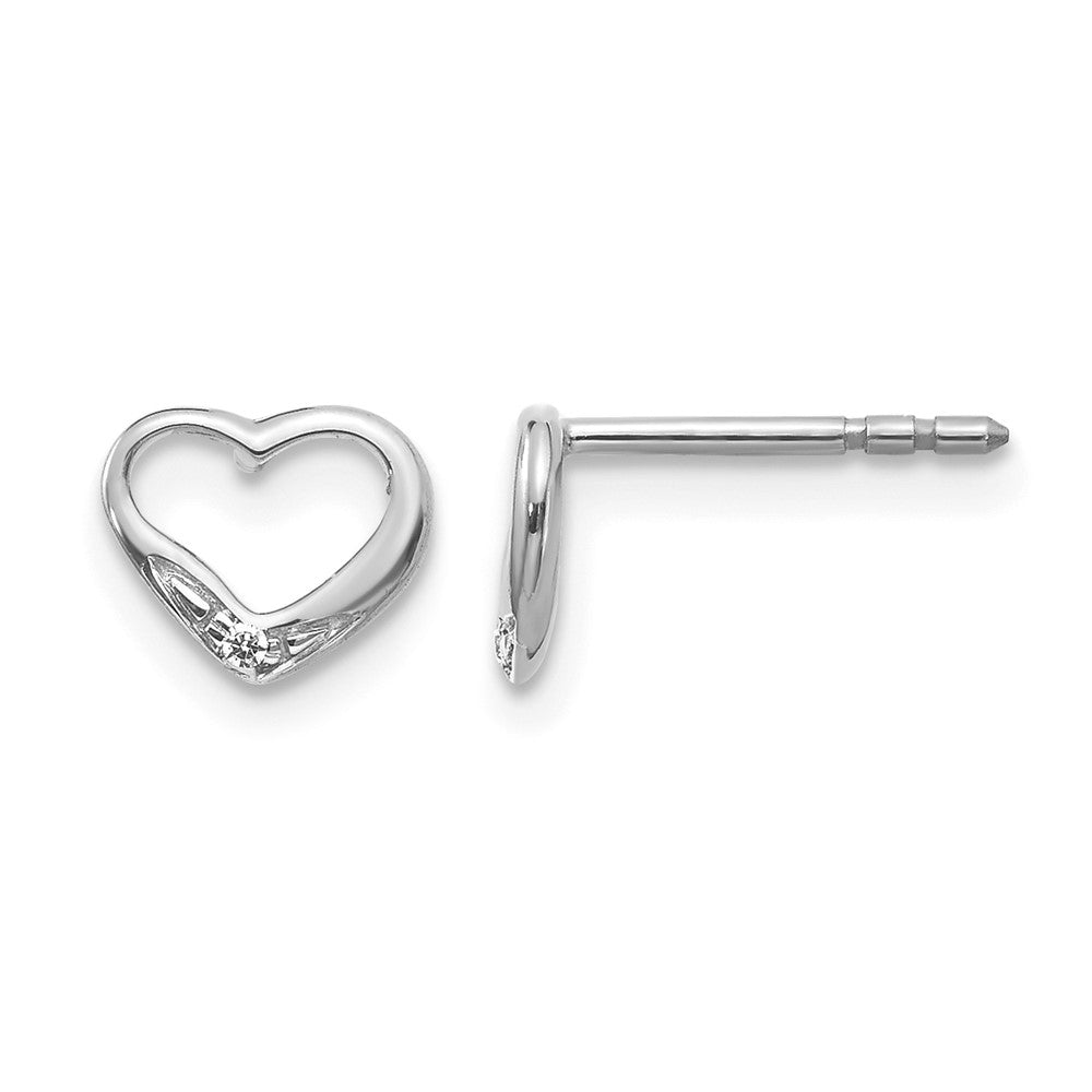 14k White Gold Diamond Heart Post Earrings, 0.01 ct, 5 x 6 mm