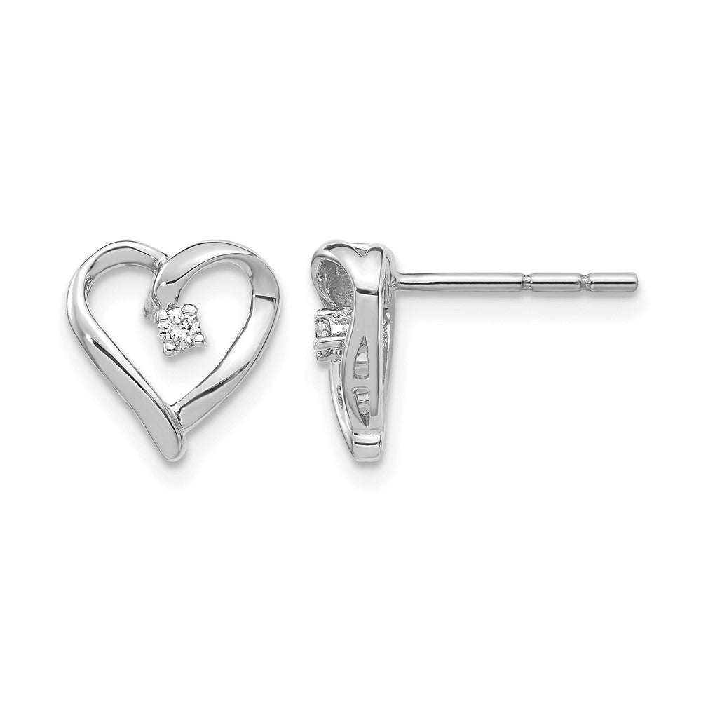 14k White Gold 1/20 carat AA Diamond Heart Earrings, 0.04 ct, 10 x 10 mm
