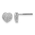 14k White Gold 1/5 carat Diamond Pave Heart Screwback Post Earrings, 0.204 ct, 7 x 7 mm
