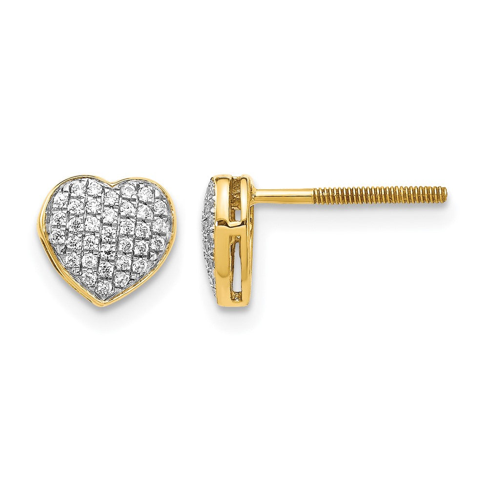 14k 1/5 carat Diamond Pave Heart Screwback Post Earrings, 0.204 ct, 7 x 7 mm
