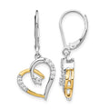 14k Two-tone 1/5 carat Diamond Heart Leverback Earrings, 0.198 ct, 29 x 12 mm