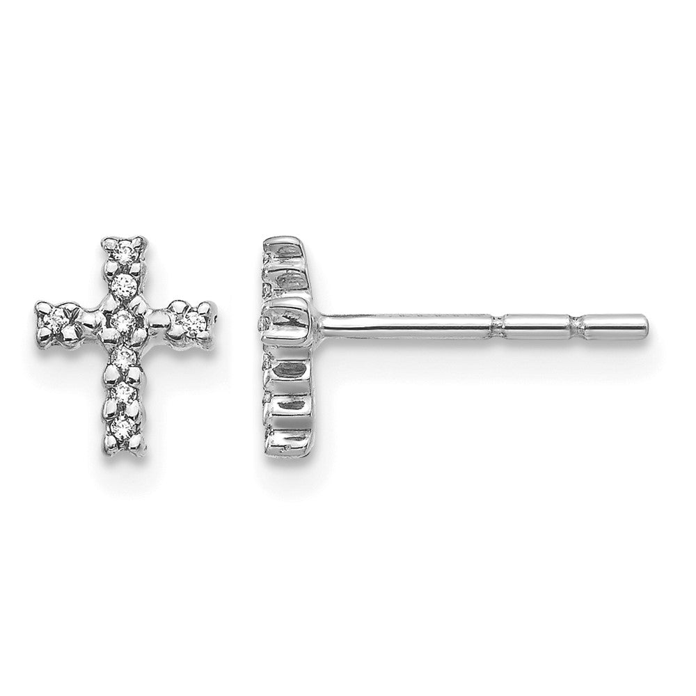 14k White Gold Polished 1/20 carat Diamond Small Cross Post Earrings, 0.048 ct, 7 x 5 mm