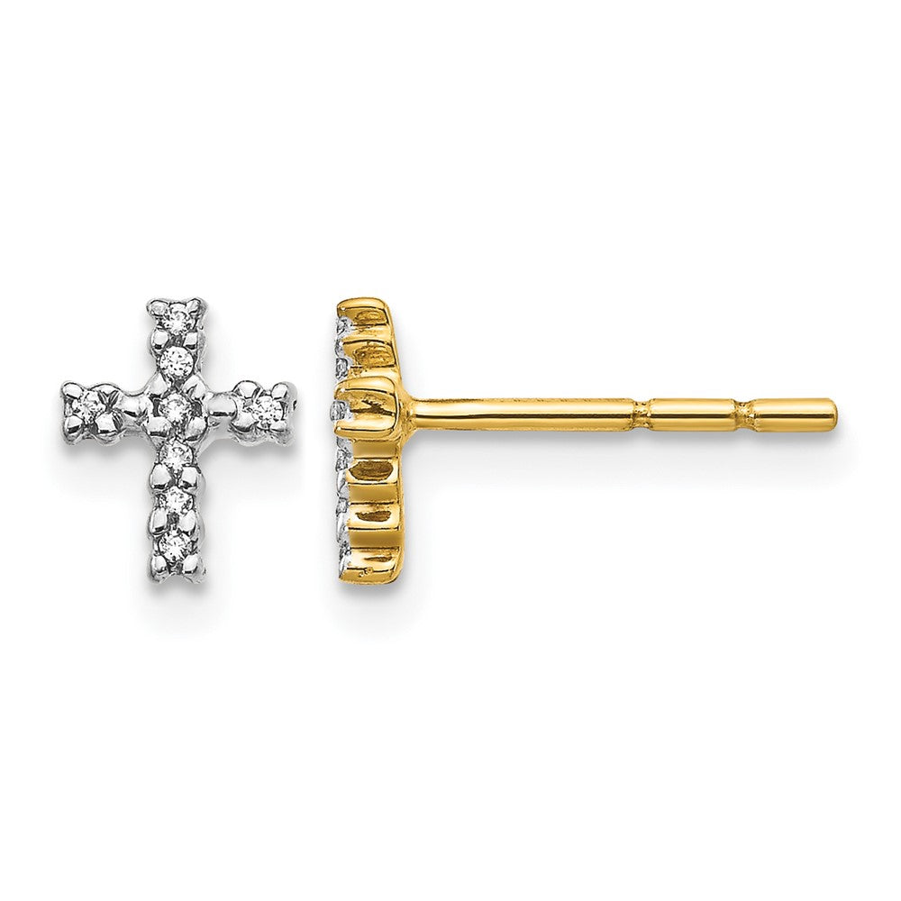 14k and White Rhodium 1/20 carat Diamond Small Cross Post Earrings, 0.048 ct, 7 x 5 mm