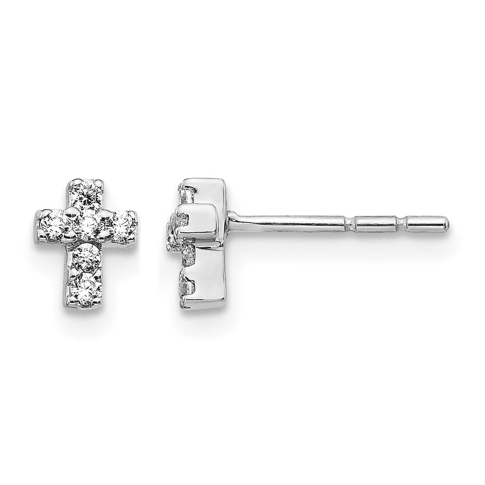 14k White Gold 1/6 carat Diamond Mini Cross Post Earrings, 0.144 ct, 6 x 4 mm