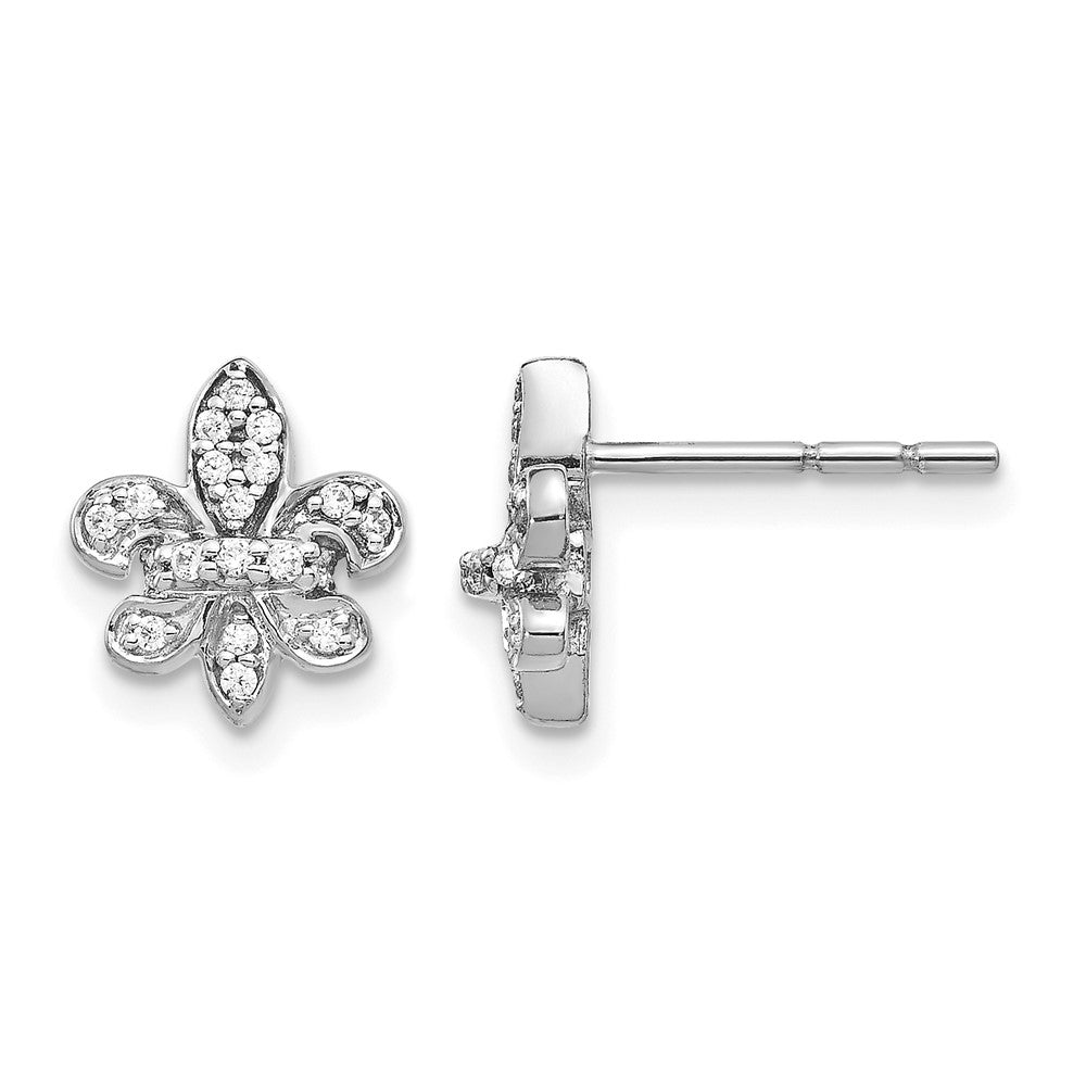 14k White Gold 1/6 carat Diamond Fleur de Lis Post Earrings, 0.162 ct, 10 x 10 mm