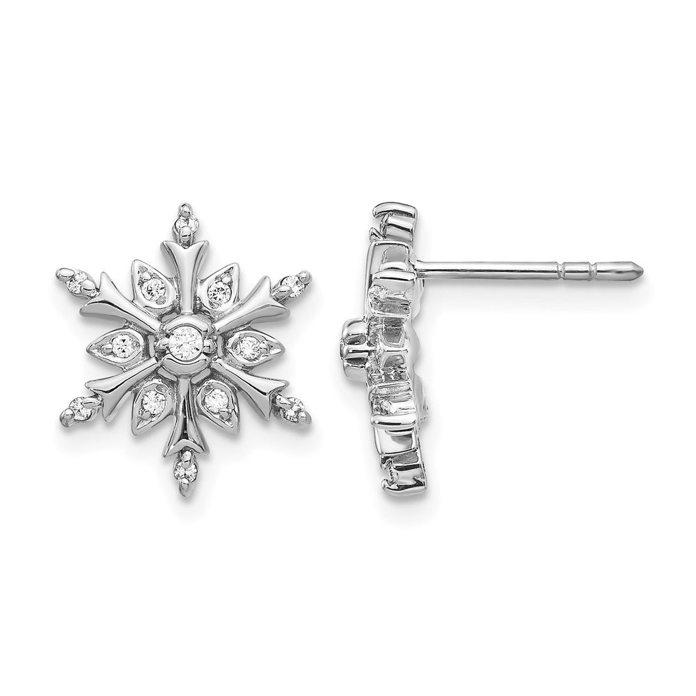 14k White Gold 1/6 carat Diamond Snowflake Post Earrings, 0.085 ct, 13 x 12 mm