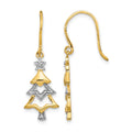 14k and White Rhodium Diamond Christmas Tree Dangle French Hook Earrings, 0.02 ct, 28 x 10 mm