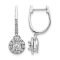 14k White Gold 1/3 carat Diamond Round Cluster Dangle Hinged Hoop Earrings, 0.35 ct, 23 x 8 mm