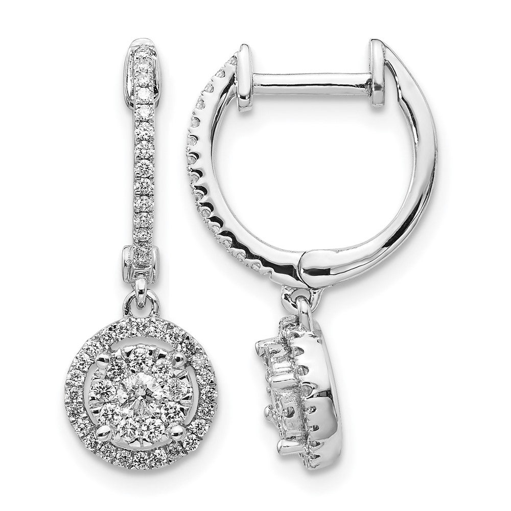 14k White Gold 1/2 carat Diamond Cluster Hinged Hoop Earrings, 0.492 ct, 24 x 9 mm