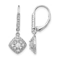 14k White Gold 1/2 carat Diamond Square Cluster Leverback Earrings, 0.491 ct, 26 x 10 mm