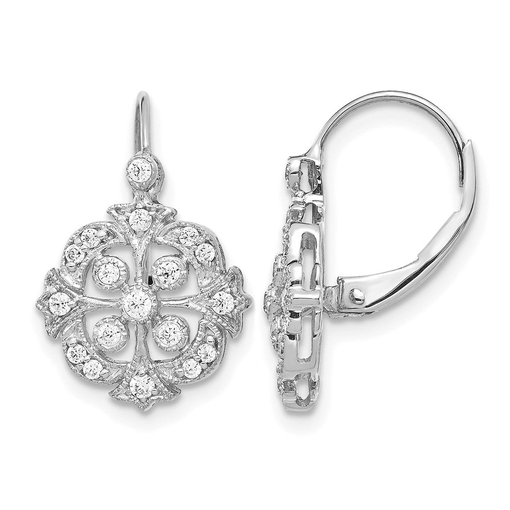 14k White Gold 1/3 carat Diamond Vintage-style Leverback Earrings, 0.332 ct, 18 x 12 mm