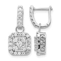 14k White Gold 7/8 carat Diamond Square Cluster Dangle Hinged Earrings, 0.994 ct, 20 x 10 mm