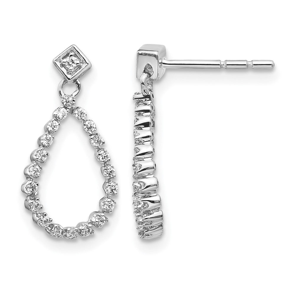 14k White Gold 1/4 carat Diamond Teardrop Dangle Post Earrings, 0.252 ct, 18 x 8 mm