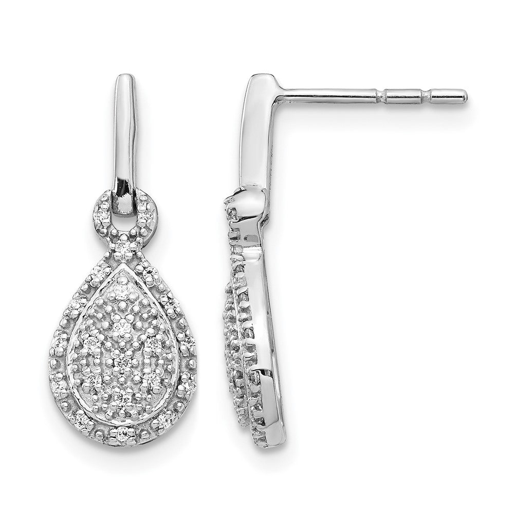 14k White Gold 1/6 carat Diamond Teardrop Dangle Post Earrings, 0.148 ct, 19 x 8 mm