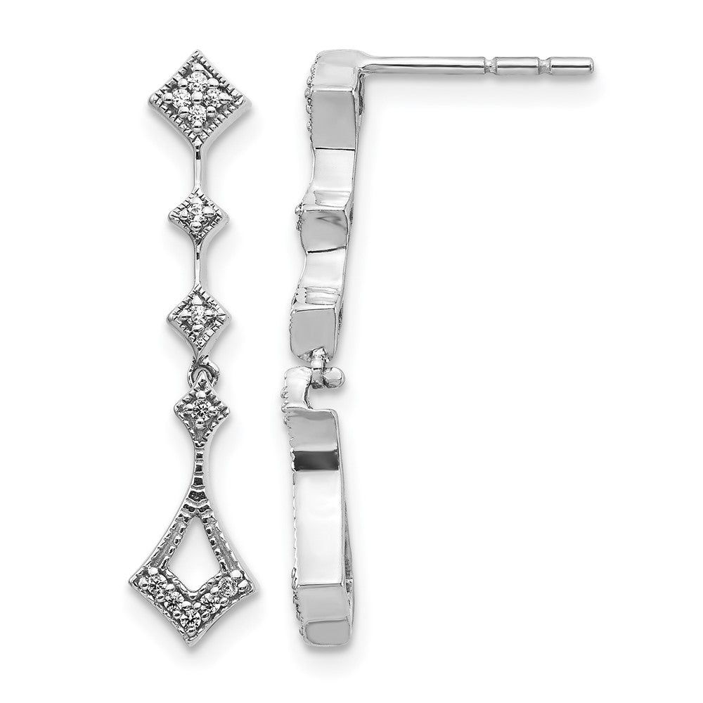 14k White Gold 1/10 carat Diamond Vintage-style Dangle Post Earrings, 0.102 ct, 25 x 4 mm