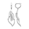 14k White Gold 1/4 carat Diamond Hinged Hoop Leaf Design Dangle Earrings, 0.232 ct, 40 x 11 mm