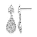 14k White Gold 1/20 carat Diamond Teardrop Vintage-style Dangle Post Earrings, 0.06 ct, 24 x 8 mm