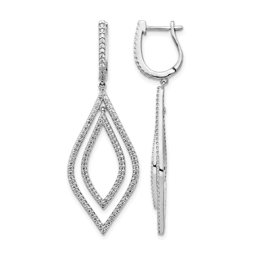 14k White Gold 1.1 carat Diamond Teardrop Hinged Dangle Earrings, 1.106 ct, 46 x 15 mm