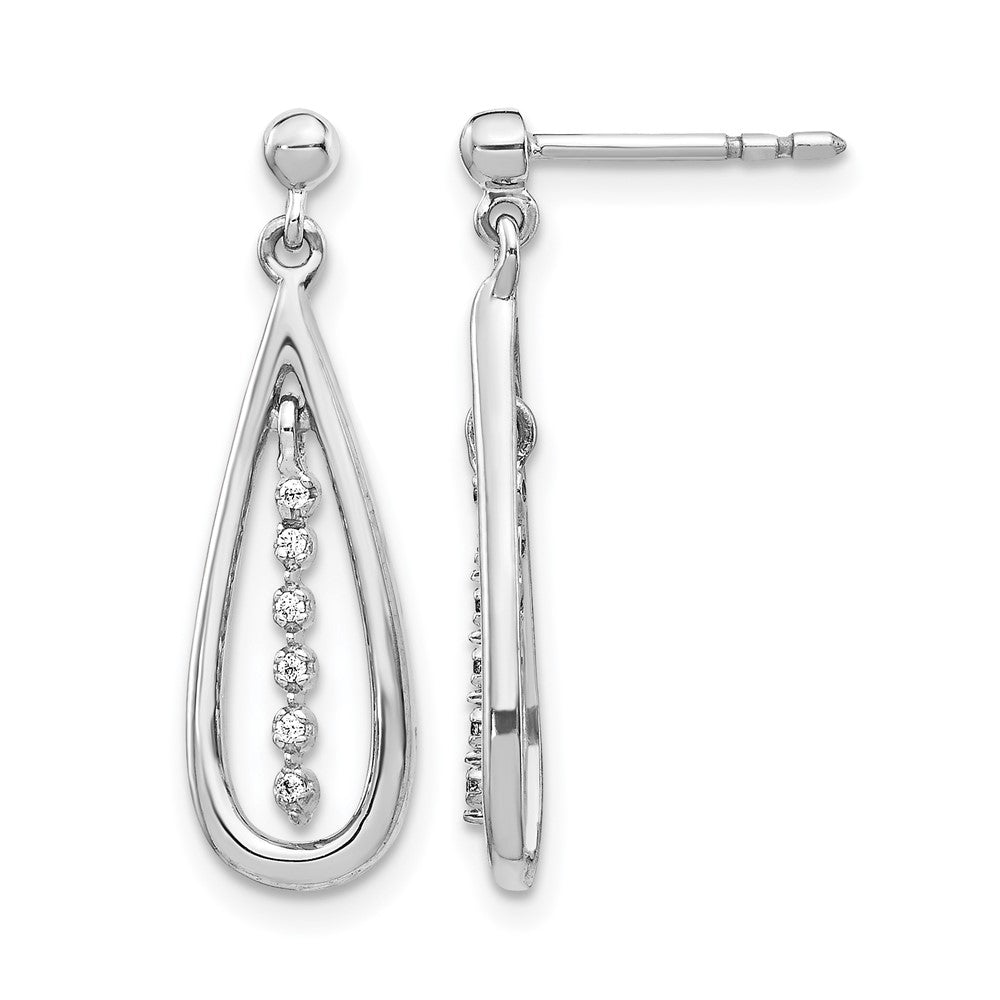 14k White Gold 1/20 carat Diamond Teardrop Dangle Post Earrings, 0.044 ct, 21 x 7 mm