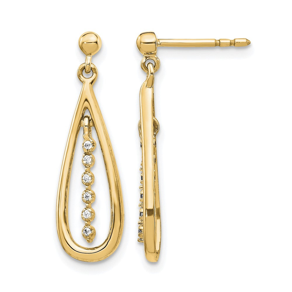 14k 1/20 carat Diamond Teardrop Dangle Post Earrings, 0.044 ct, 21 x 7 mm