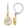 14k Two-tone 1/15 carat Diamond Teardrop Dangle Leverback Earrings, 0.08 ct, 25 x 8 mm