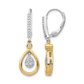 14k Two-tone Oval Cluster 1/4 carat Diamond Leverback Earrings, 0.248 ct, 31 x 9 mm
