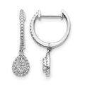 14k White Gold 1/4 carat Diamond Teardrop Cluster Hinged Hoop Earrings, 0.248 ct, 20 x 5 mm