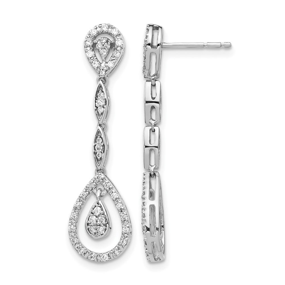 14k White Gold Teardrop 1/3 carat Diamond Dangle Post Earrings, 0.33 ct, 32 x 8 mm