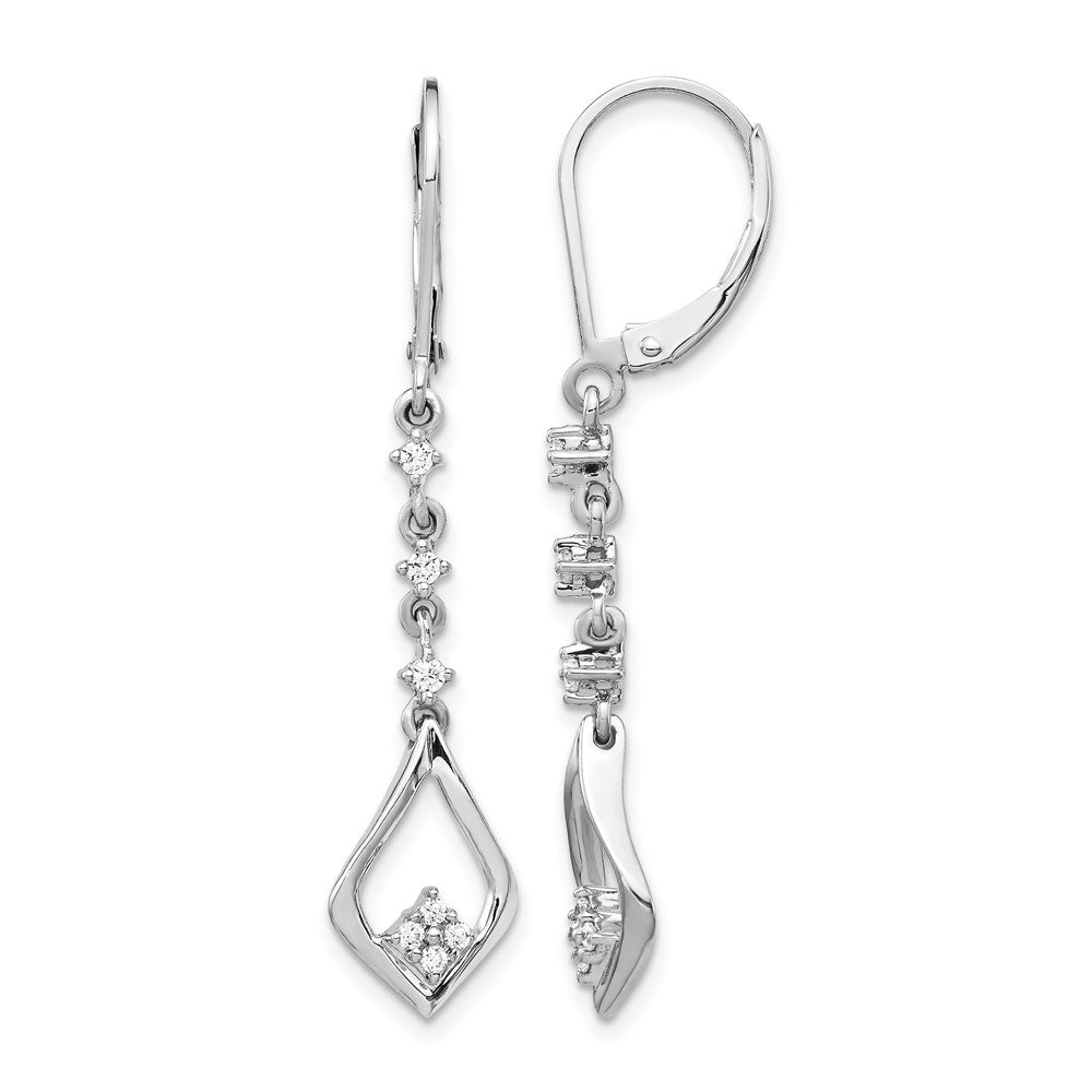 14k White Gold 1/5 carat Lab Grown Diamond VS/SI+ G+ Complete Dangle Leverback Earrings, 0.2 ct, 43.5 x 9.05 mm