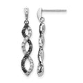 14k White Gold 1/3 carat Black and White Diamond Twisted Dangle Post Earrings, 0.288 ct, 26 x 4 mm