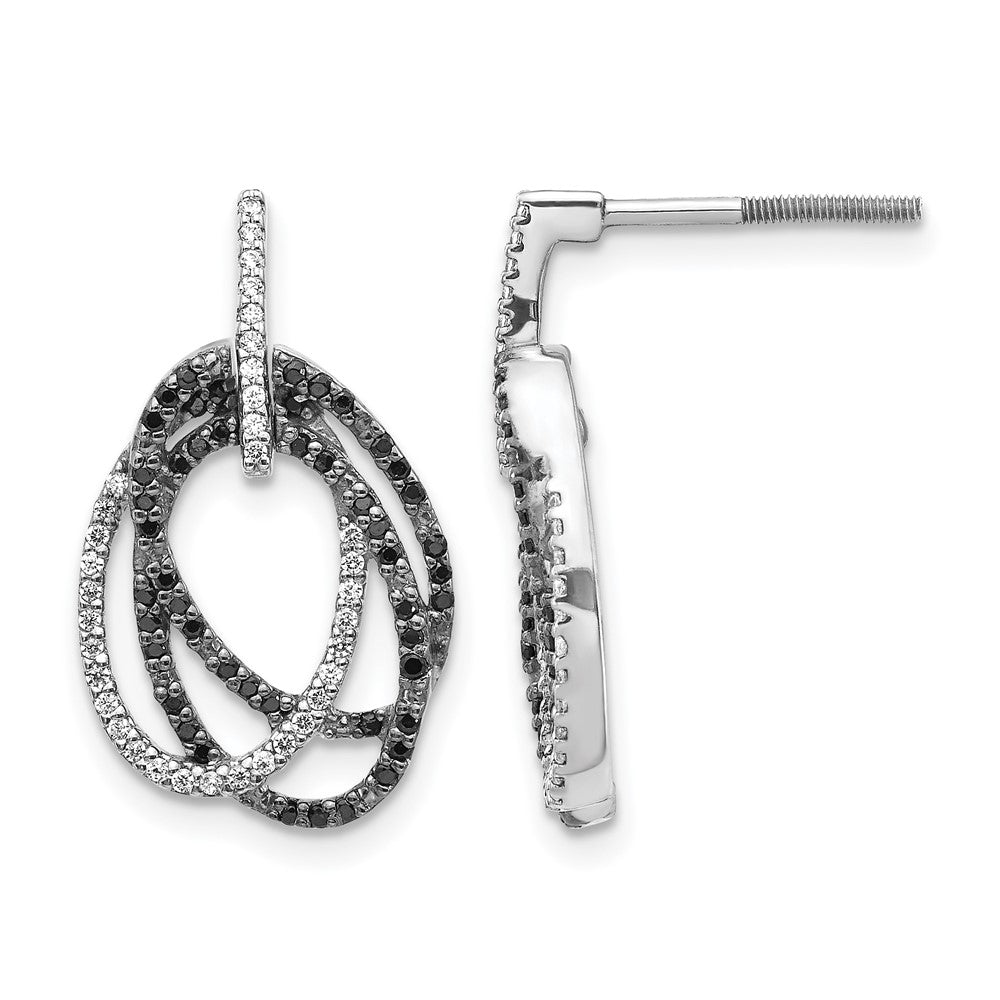 14k White Gold 1/2 carat White and Black Diamond Ovals Dangle Post Earrings, 0.498 ct, 21 x 12 mm