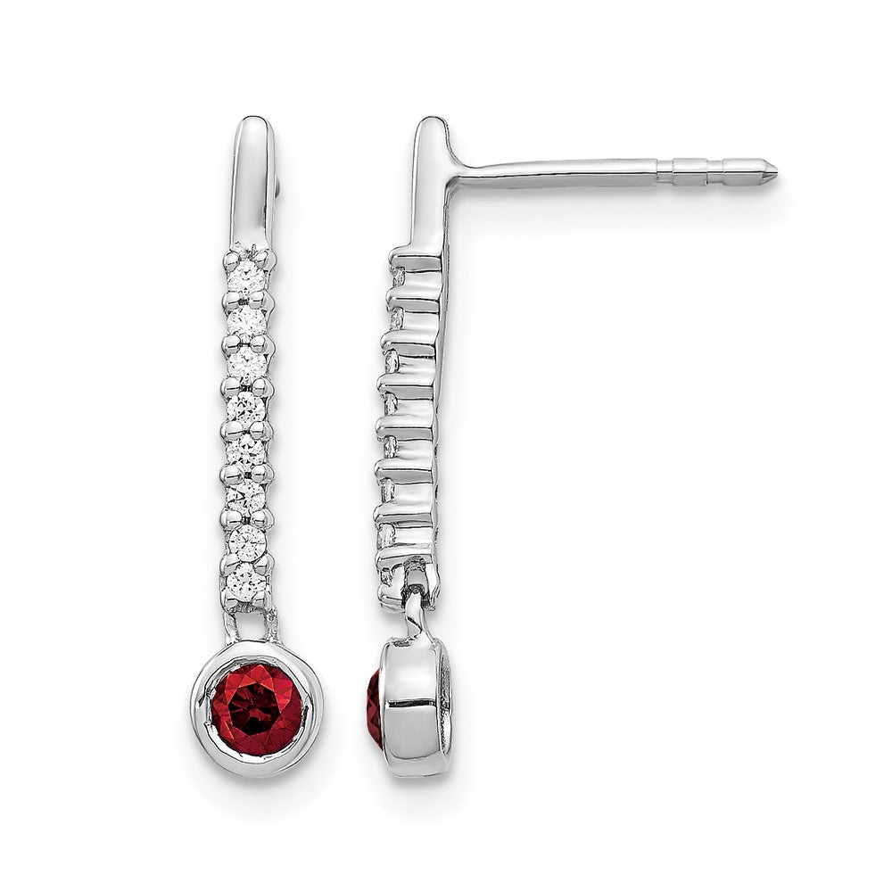 14k White Gold 1/3 carat Red/White Diamond Drop Dangle Post Earrings, 0.32 ct, 20 x 4 mm
