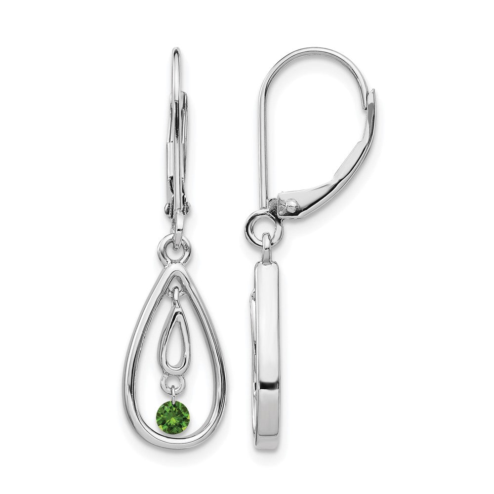 14k White Gold 1/8 carat Green Diamond Teardrop Leverback Earrings, 0.13 ct, 31 x 8 mm