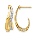 14k and White Rhodium 1/15 carat Diamond J-Hoop Post Earrings, 0.069 ct, 25 x 8 mm