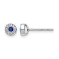 14k White Gold Diamond and 2.3mm Round Sapphire Halo Post Earrings, 0.29 ct, 5 x 5 mm