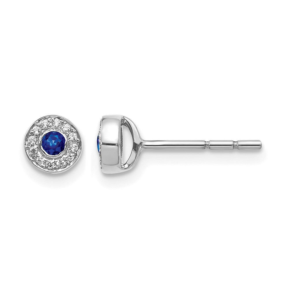 14k White Gold Diamond and 2.3mm Round Sapphire Halo Post Earrings, 0.29 ct, 5 x 5 mm