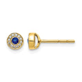 14k Diamond and 2.3mm Round Sapphire Halo Post Earrings, 0.29 ct, 5 x 5 mm