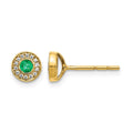 14k 2.8mm Round Emerald and Diamond Halo Post Earrings, 0.285 ct, 6 x 6 mm