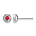 14k White Gold 2.8mm Round Ruby and Diamond Halo Post Earrings, 0.3 ct, 6 x 6 mm
