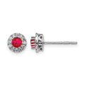 14k White Gold 3.5mm Round Blue Ruby and Diamond Halo Post Earrings, 0.568 ct, 7 x 7 mm