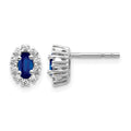 14k White Gold 1/5 carat Lab Grown Diamond VS/SI+ G+ and Oval Created Sapphire Halo Post Earrings, 0.86 ct, 6.25 x 6.25 mm